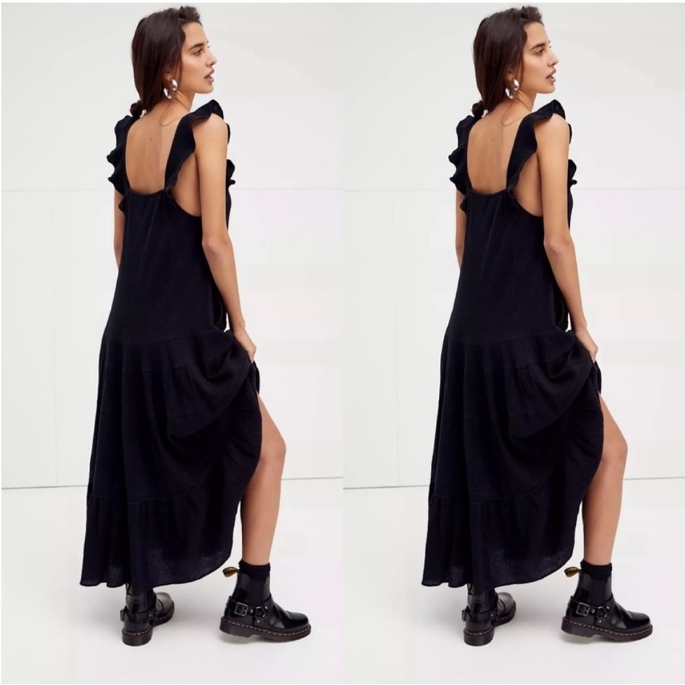 Free People Caught In Motion Gauze Tiered Maxi Dress | Black Size S - Picture 2 of 5